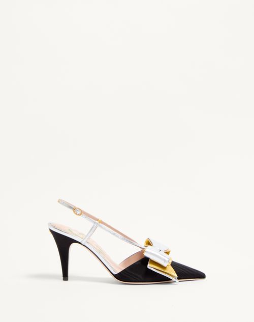 Valentino Garavani - Bowow Slingback Pumps In Moirè Fabric 85mm - Black/silver/antique Gold - Woman - Pumps