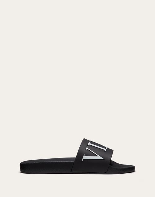 Vltn Rubber Slider Sandal for Man in Black/white Valentino