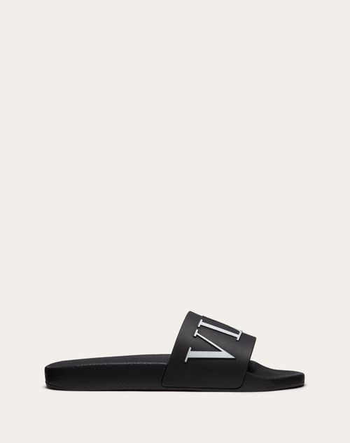 Vltn Rubber Slider Sandal for Man in Black/white | Valentino SA
