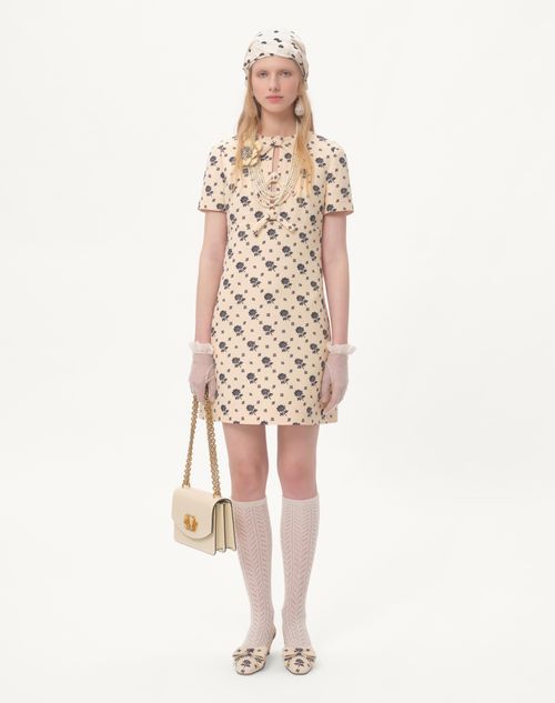 Valentino - Short Dress In Crepe Couture Fiorellino Blu Papier Floral - Latte/blue - Woman - Dresses