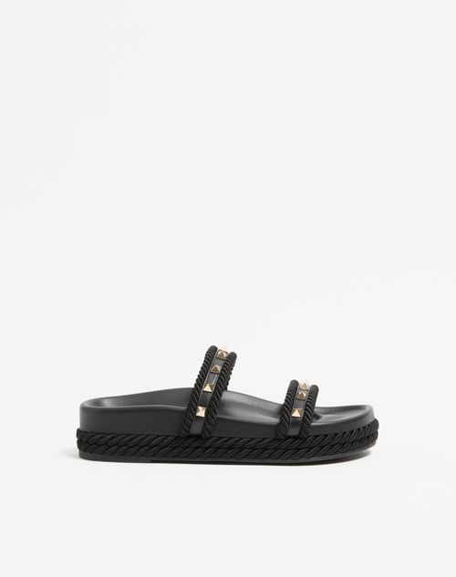 Valentino Garavani - Rockstud Slide Sandal In Calfskin 20mm - Black - Woman - Espadrilles And Wedges