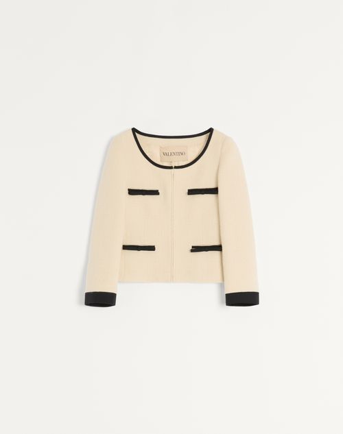 Valentino - Plain Wool Tweed Jacket - Almond/black - Woman - Jackets And Blazers