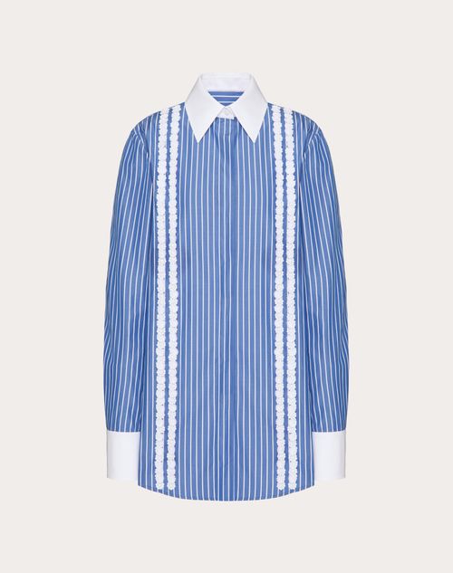 Valentino - Camisa Bordada De Contrails Popeline - Azul Claro/blanco - Mujer - Camisas Y Tops
