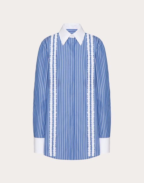 Valentino - Chemise Brodée En Popeline Contrails - Bleu Clair/blanc - Femme - Chemises Et Tops