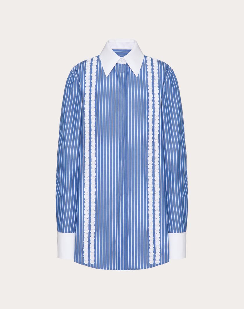 Valentino Handbags Camicia In Popeline Contrails Ricamata per Donna in Light Blue/bianco | Valentino IT