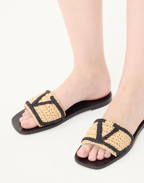 Valentino Garavani - Viva Superstar Slide Sandal In Raffia With Crochet Embroidery - Natural - Woman - Gifts For Her