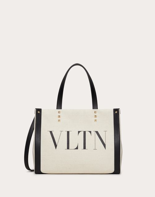 Valentino Garavani - Mini Canvas Tote Bag With Vltn Print - Beige/black - Woman - Totes