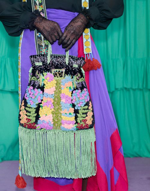 Valentino Garavani - Valentino Garavani Nellcôte Alice Embroidered Bag With Fringes - Black/multicolor - Woman - Shoulder Bags