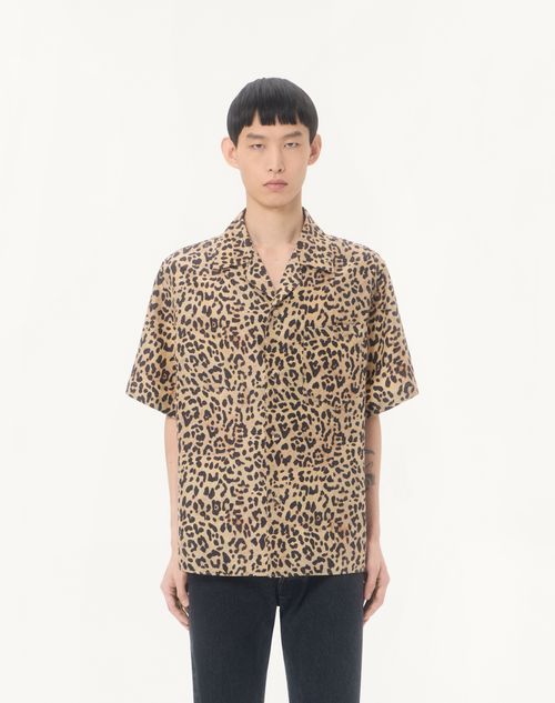 Valentino - Valentino Habotai Silk Bowling Shirt With Fauve Eclat Animalier Print - Animal Print - Man - Shirts