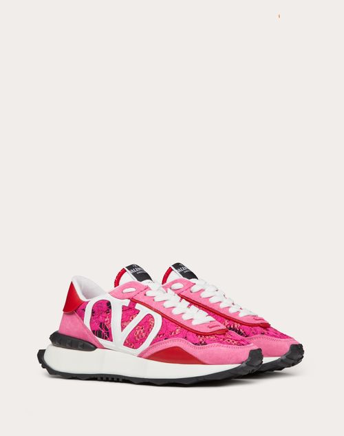 Valentino Garavani - Lace And Mesh Lacerunner Trainer - Shocking Pink/pink/pure Red - Woman - Trainers