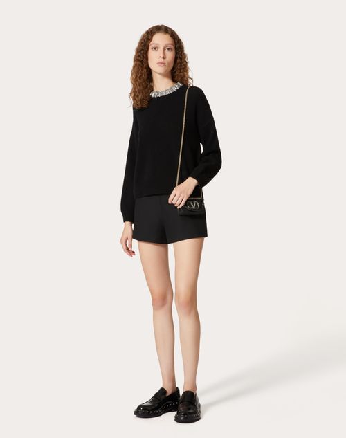 Valentino - Bestickter Wollpullover - Schwarz - Frau - Strickwaren