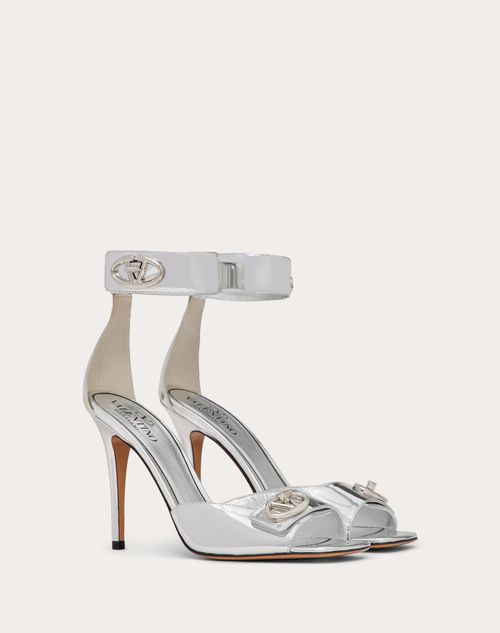 Valentino Garavani - Vlogo Locker Sandal In Mirrored Calfskin 105mm - Silver - Woman - Sandals