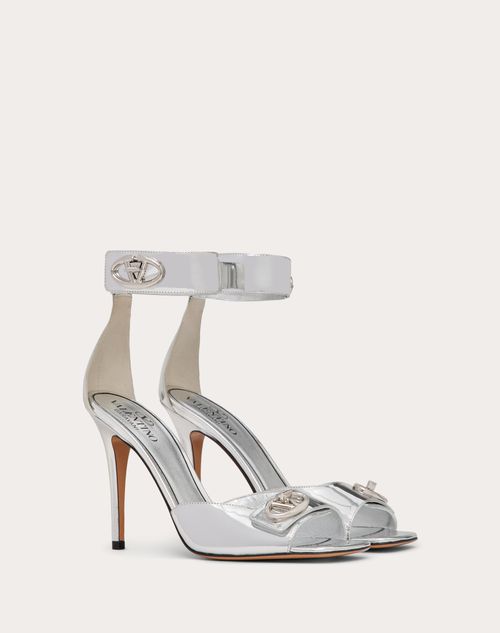 Valentino Garavani - Sandalias Vlogo Locker En Cuero De Becerro Espejado Con Tacón De 105 mm - Plata - Mujer - Calzado