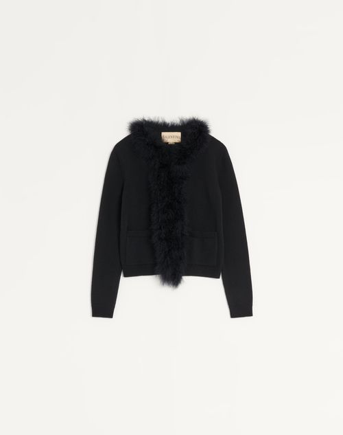 Valentino - Wool Cardigan With Feathers - Black - Woman - Knitwear