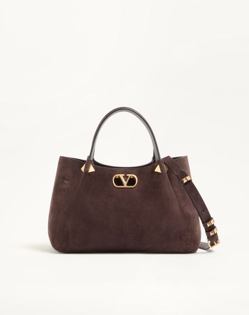 Valentino Garavani - Bolso De Compras Pequeño De Gamuza Suave Valentino Garavani - Ébano - Mujer - Bolsos Shopping