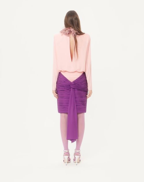 Valentino - Georgette Midi Dress With Feathers - Pink/purple - Woman - Dresses