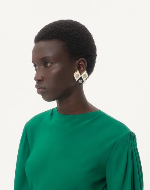 Valentino Garavani - Losangettes Metal, Enamel And Crystal Earrings - Gold/black/crystal - Woman - Jewellery