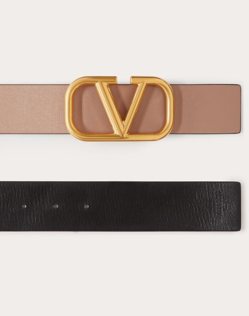 Reversible Vlogo Signature Belt In Glossy Calfskin 40 Mm for Woman in  Saddle Brown/black