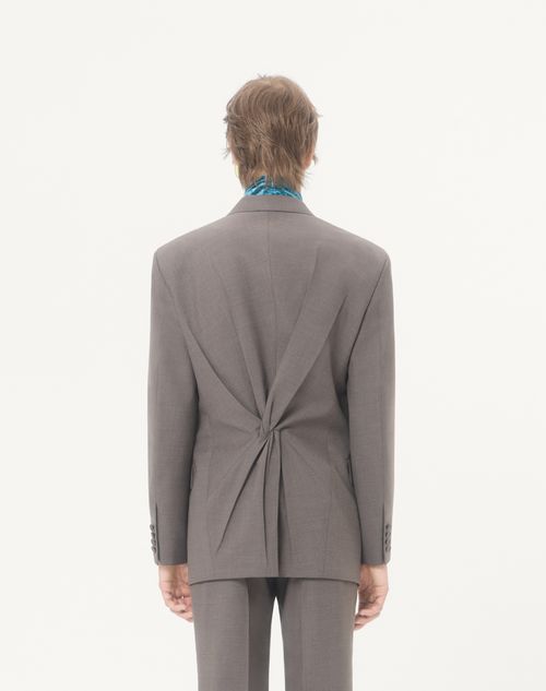 Valentino - Valentino Single-breasted Jacket In Diagonal Melange Wool With Knot Detail - Dark Grey - Man - Coats And Blazers