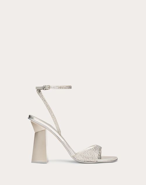 Valentino Garavani - Hyper One Stud Sandal With Crystals And Microstud Embroidery 105mm - Silver - Woman - Ballerinas