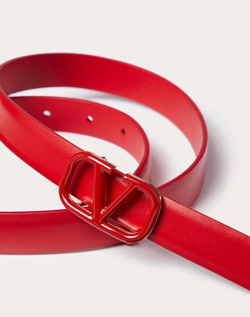 Valentino Garavani - Ceinture Vlogo Signature En Cuir De Veau Brillant. Hauteur : 20 mm - Rouge Pur - Femme - Belts - Accessories