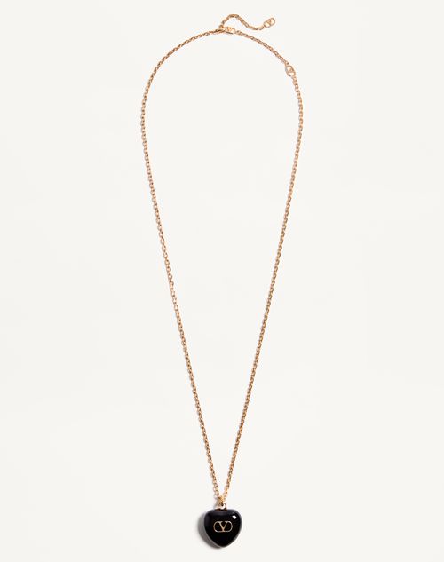 Valentino Garavani - Coeur Royal Necklace In Metal And Enamel - Gold/black - Woman - Jewelry