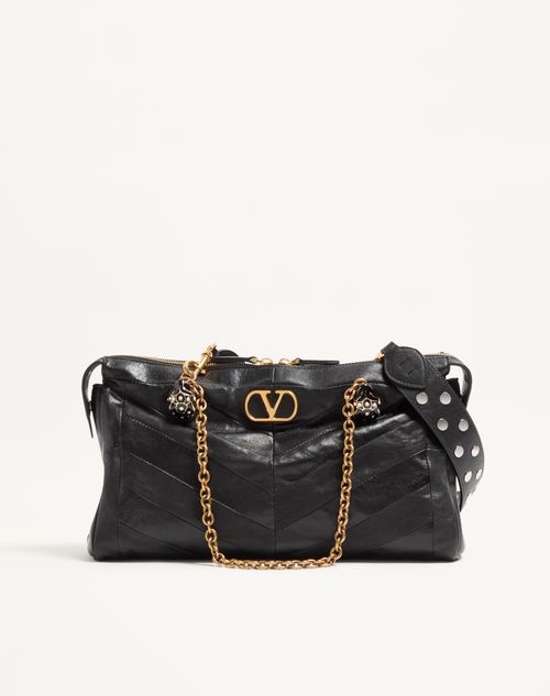 Valentino Garavani - Valentino Garavani Panthea Shoulder Bag In Nappa Leather With Chevron Pattern - Black - Woman - Totes