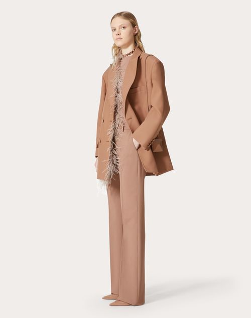 Valentino - Pantaloni In Dry Tailoring Wool - Light Camel - Donna - Pantaloni E Shorts
