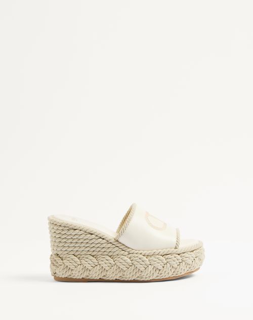 Valentino Garavani - Vlogo Torchon Wedge Slide In Nappa 100mm - Ivory - Woman - Espadrilles - Shoes