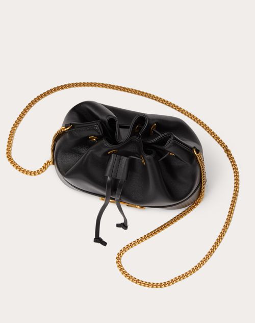 V Logo Signature Small Leather Bucket Bag in Black - Valentino Garavani