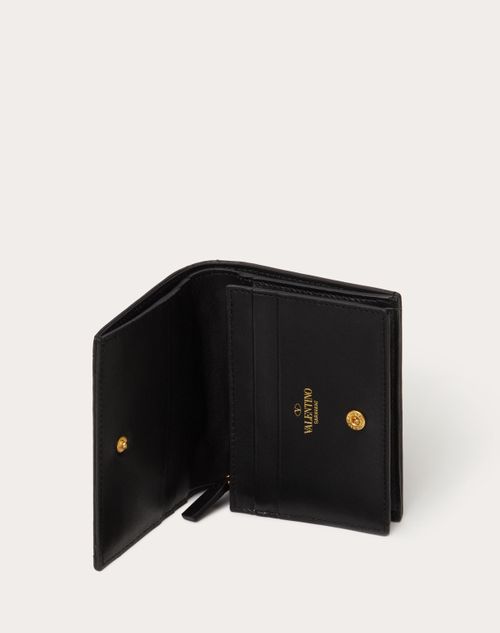 Small Nappa Roman Stud Wallet for Woman in Black | Valentino US
