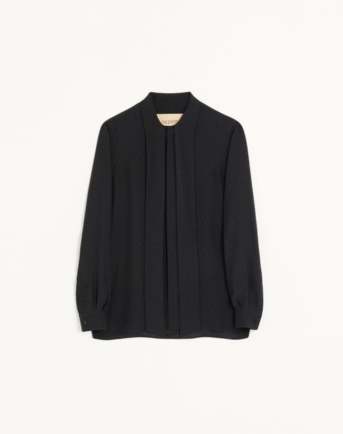 Valentino - Camisa Valentino De Crepé De China De Seda Con Chal En El Cuello Y Jacquard Vlogo Signature - Negro - Hombre - Camisas