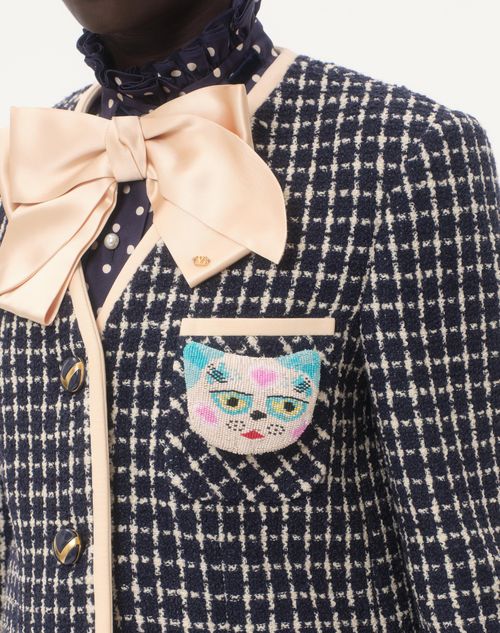 Valentino Garavani - Le Chat De La Maison Brooch In Jacquard Fabric With Resin Bead Embroidery - Multicolor - Woman - Jewelry