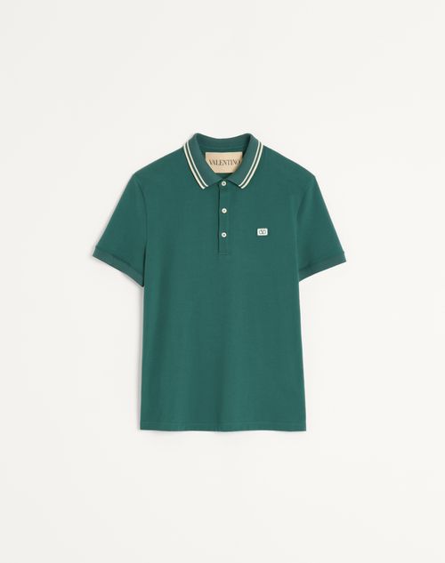 Valentino - Cotton Piqué Polo Shirt With Vlogo Patch - Dark Green - Man - Ready To Wear