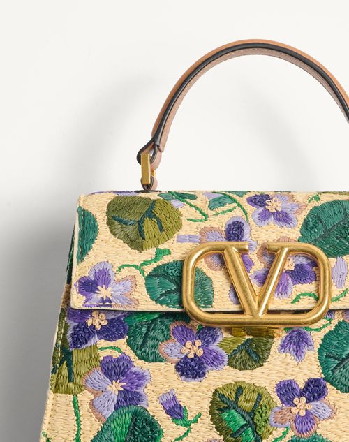 Valentino Garavani - BOLSO DE MANO PEQUEÑO VALENTINO GARAVANI VSLING DE RAFIA BORDADA - Natural/multicolor/cámel - Mujer - Bolsos Con Asa Superior