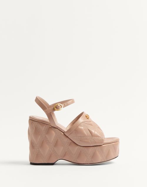 Valentino Garavani - Sandales Compensées Quiltie 67 En Cuir Nappa Matelassé, Talon : 120 mm - Rose Cannelle - Femme - Espadrilles Et Compensées