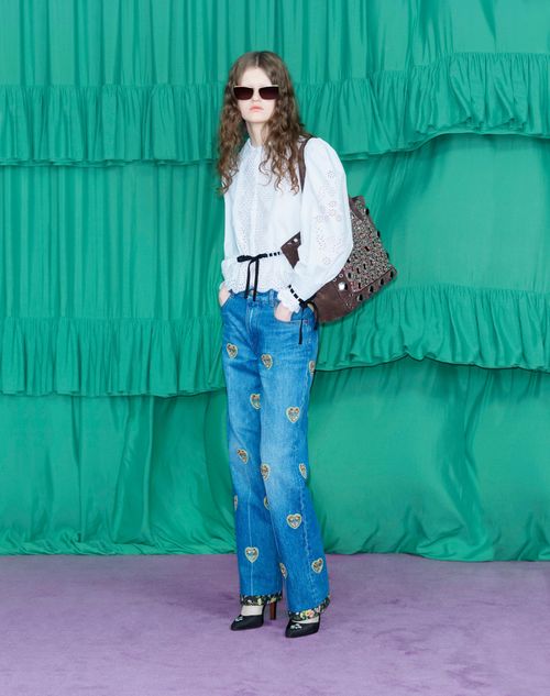 Valentino - Embroidered Cotton Popeline Shirt - White/ Black - Woman - Shirts And Tops