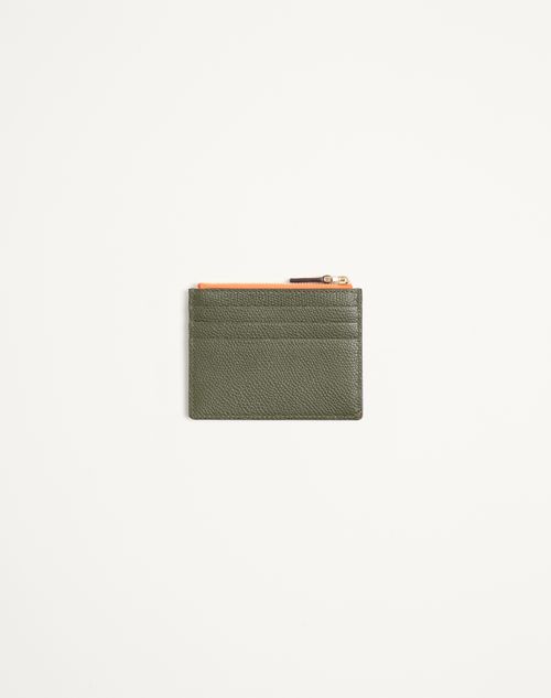 Valentino Garavani - Valentino Garavani Stud-up Coin And Cardholder In Nylon And Grainy Calfskin - Olive Green - Man - Wallets And Small Leather Goods