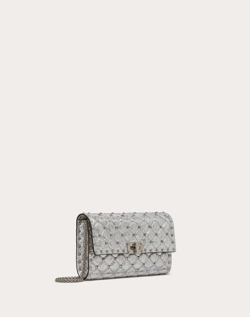 Valentino Garavani - Rockstud Spike Schultertasche Aus Metallic Lammleder - Silber - Frau - Kleine Geschenke