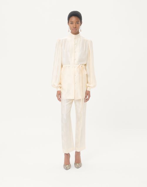 Valentino - Chemise Rayée À Pois Façon Jacquard - Ivoire - Femme - Chemises Et Tops