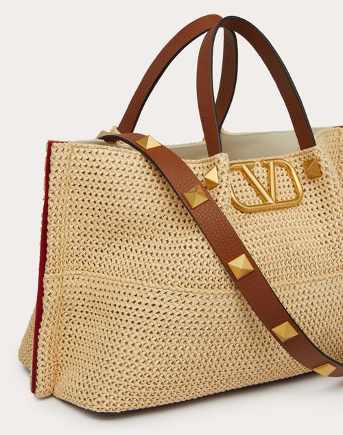 Valentino Garavani - Medium Straw Summer Tote  - Saddle Brown/natural/rouge Pur - Woman - Totes