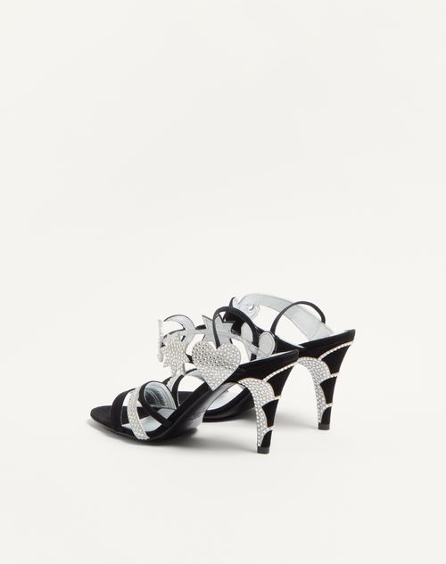 Valentino Garavani - L'une Et L'autre Suede Sandal With Crystals 85mm - Black/crystal - Woman - Sandals