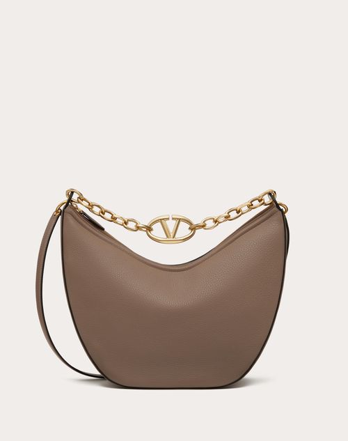 Valentino Garavani - Sac Hobo Moyen Vlogo Moon En Cuir De Veau Grainé Avec Chaîne - Clay - Femme - Sacs Porté Épaule