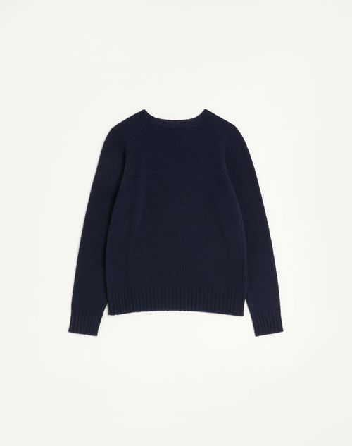 Valentino - Shetland Wool Crewneck Sweater With Vlogo Embroidery - Indigo - Man - Man Ready To Wear Sale
