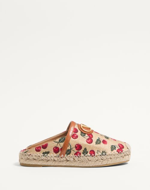 Valentino Garavani - Vlogo Signature Mule With Cherryfic Motif 25mm - Natural/red - Woman - Espadrilles - Shoes