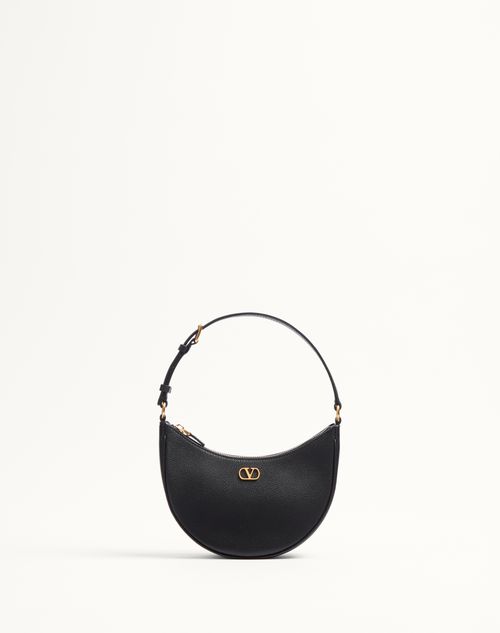 Valentino Garavani - Vlogo Signature Mini Hobo Bag In Grainy Calfskin - Black - Woman - Shoulder Bags