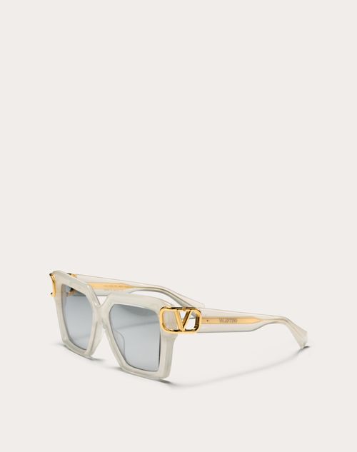 Valentino - I - Squared Acetate Vlogo Frame - Ivory/silver - Woman - Eyewear