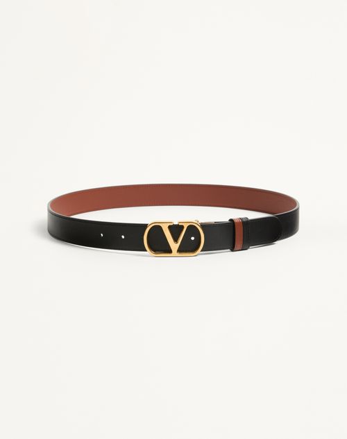 Valentino Garavani - Vlogo Signature Reversible Shiny Calfskin Belt - 30mm / 1.2 In. - Deep Caramel/black - Man - Belts