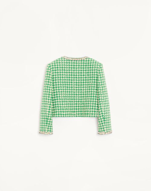 Valentino - Embroidered Houndstooth Tweed Jacket - Green/birch - Woman - Jackets And Blazers