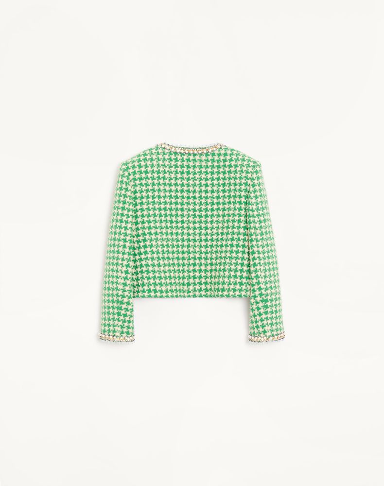 Valentino Embroidered Houndstooth Tweed Jacket Woman Green/Birch 44